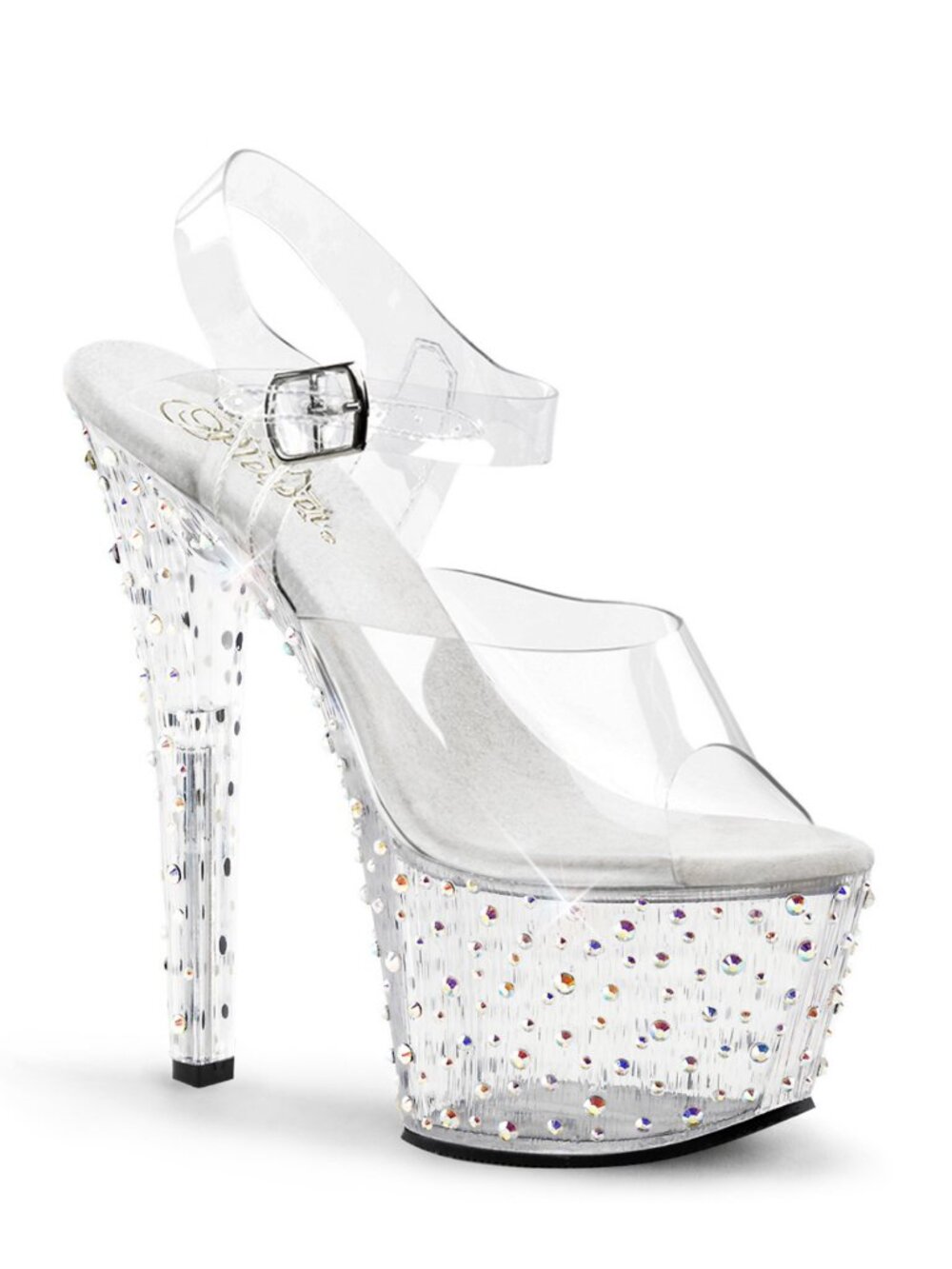 Pleaser Stardance 708 Clear Platform Heels with Rhinestones